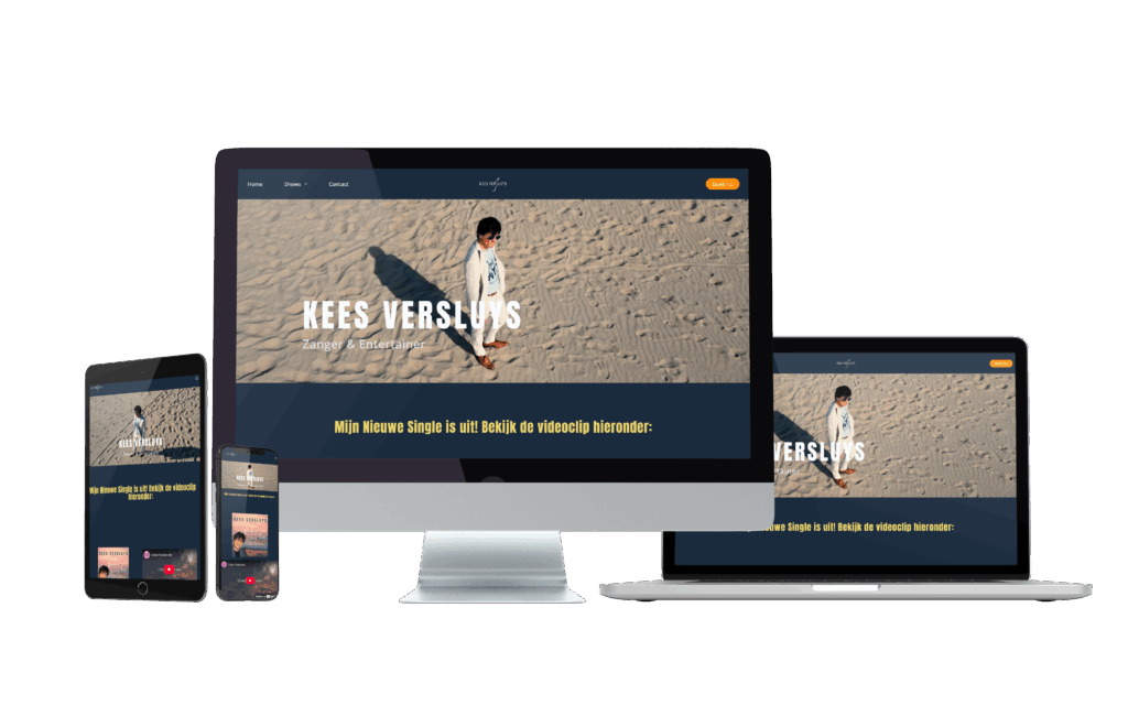 Mockup van kees-versluys.nl webdesign op desktop, laptop, tablet en smartphone responsive website ontwerp door Digidan